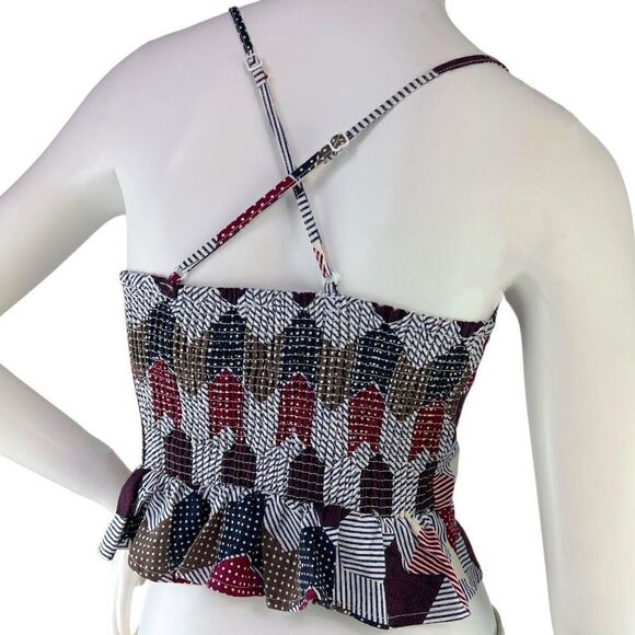 Free People Front Lace Cropped Corset Patchwork Print Tank Top Size Small - Picture 6 of 10